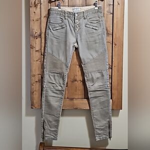 Free People Tan Steamed Moto Mid Rise Zip Ankle Skinny Jeans Size 25